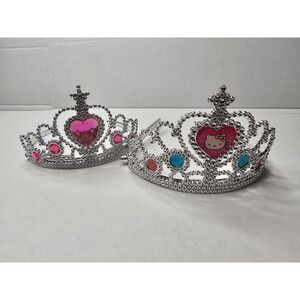 Lot of 2 Princess Tiaras Crowns – Silver Rhinestone + Hello Kitty – Dress Up...
